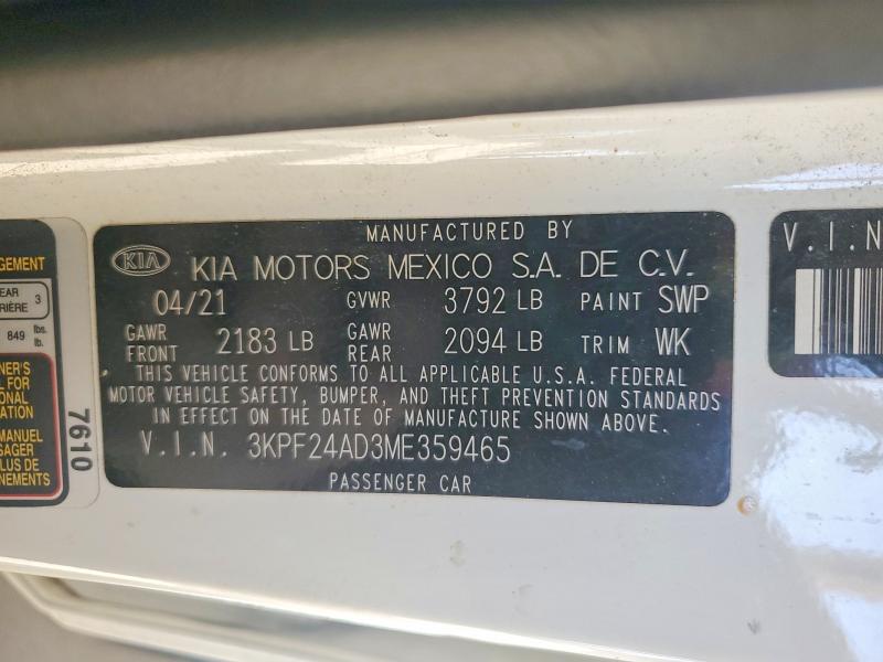 Продаж на аукціоні авто 2021 Kia Forte, vin: 3KPF24AD3ME359465, номер лоту: 67915546