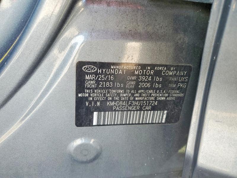 2017 Hyundai Elantra მანქანა იყიდება აუქციონზე, vin: KMHD84LF3HU151724, აუქციონის ნომერი: 69898706