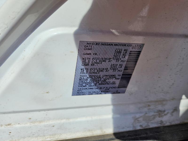 68333016 :رقم المزاد ، 5N1DR2MN7HC675200 vin ، 2017 Nissan Pathfinder مزاد بيع