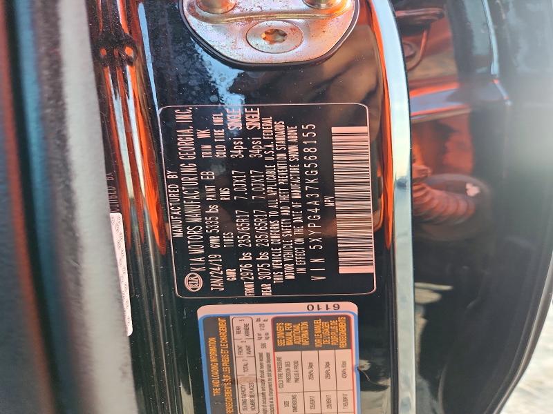 69647556 :رقم المزاد ، 5XYPG4A37KG568155 vin ، 2019 Kia Sorento مزاد بيع
