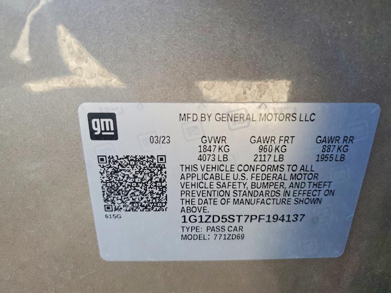 Aukcja sprzedaży 2023 Chevrolet Malibu, vin: 1G1ZD5ST7PF194137, numer aukcji: 67367886
