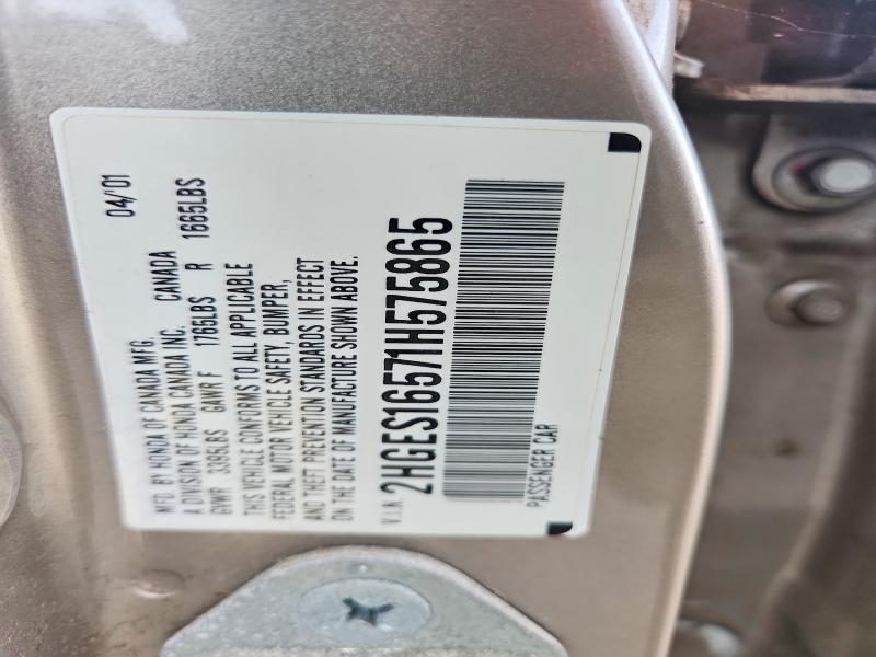 70499986 :رقم المزاد ، 2HGES16571H575865 vin ، 2001 Honda Civic مزاد بيع