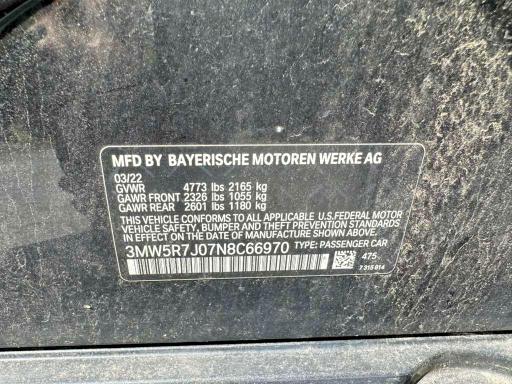 63538006 :رقم المزاد ، 3MW5R7J07N8C66970 vin ، 2022 Bmw 330xi مزاد بيع