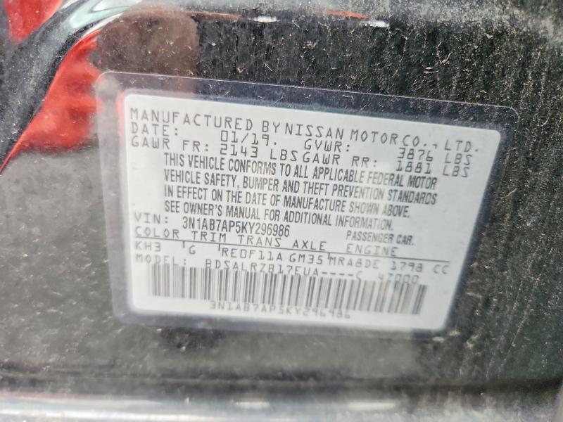 Aukcja sprzedaży 2019 Nissan Sentra, vin: 3N1AB7AP5KY296986, numer aukcji: 71513876