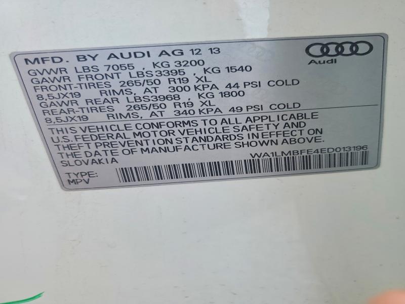 2014 Audi Q7 მანქანა იყიდება აუქციონზე, vin: WA1LMBFE4ED013196, აუქციონის ნომერი: 68665406