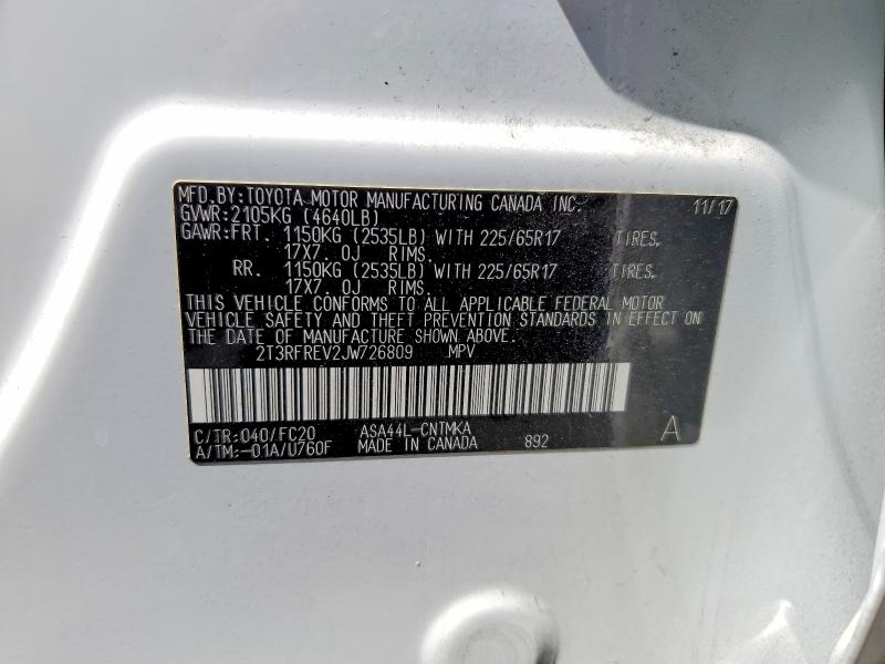 2018 Toyota Rav4 მანქანა იყიდება აუქციონზე, vin: 2T3RFREV2JW726809, აუქციონის ნომერი: 68211356
