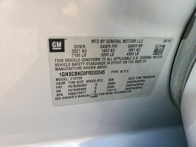 Aukcja sprzedaży 2015 Chevrolet Tahoe, vin: 1GNSCBKC8FR203345, numer aukcji: 67520866