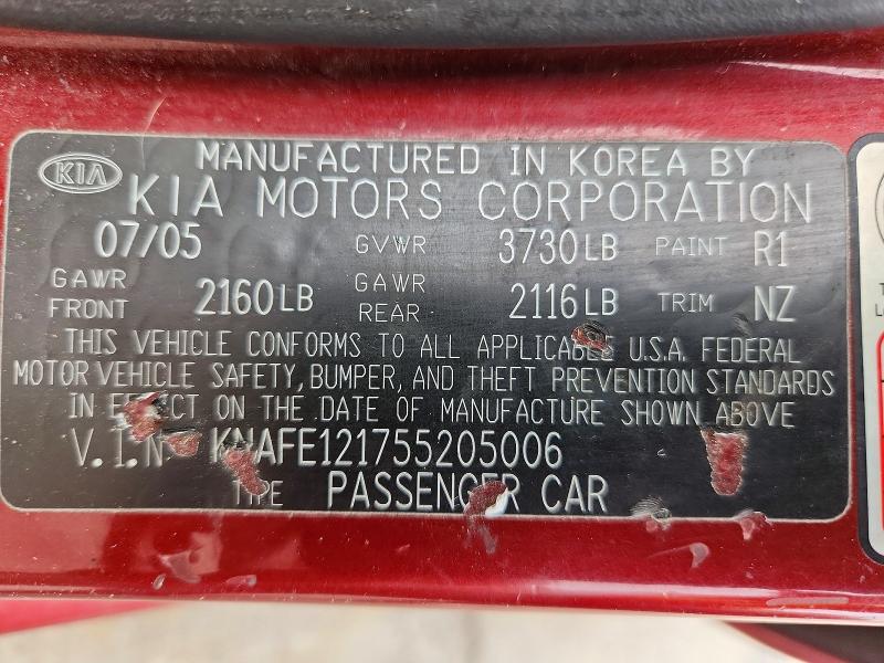 Aukcja sprzedaży 2005 Kia Spectra, vin: KNAFE121755205006, numer aukcji: 68297576