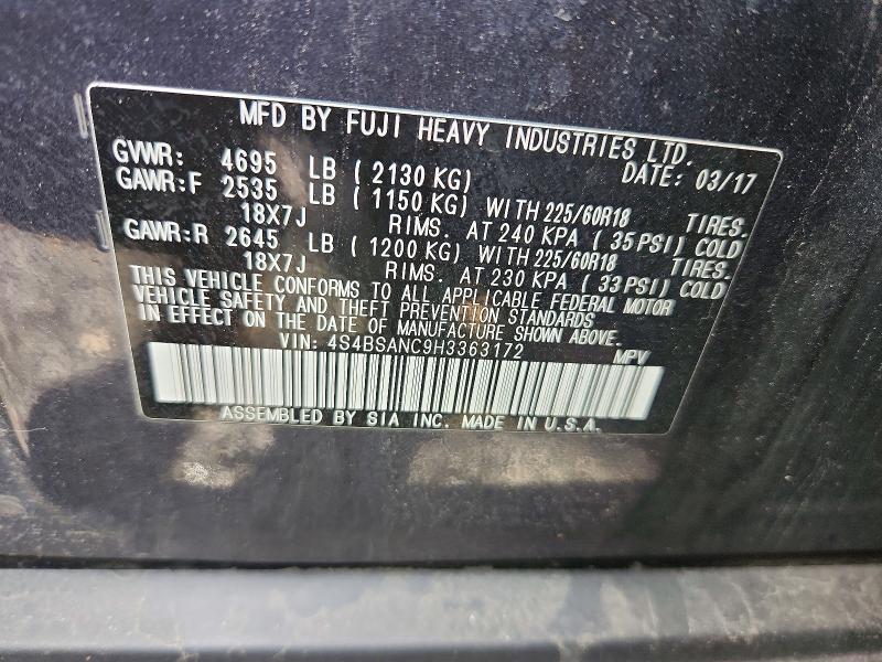 Aukcja sprzedaży 2017 Subaru Outback, vin: 4S4BSANC9H3363172, numer aukcji: 69003306