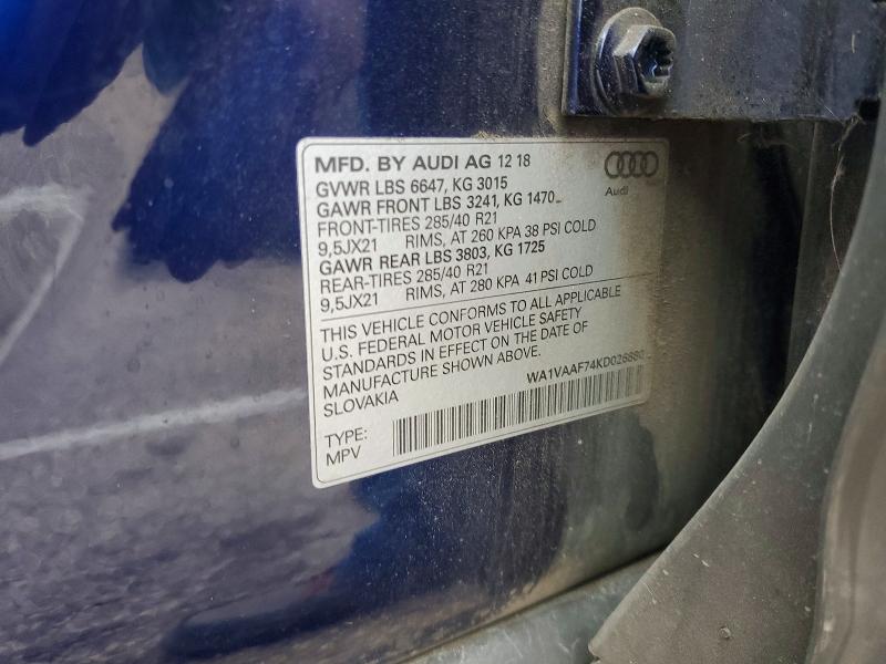 Продажа на аукционе авто 2019 Audi Q7, vin: WA1VAAF74KD026880, номер лота: 69591236