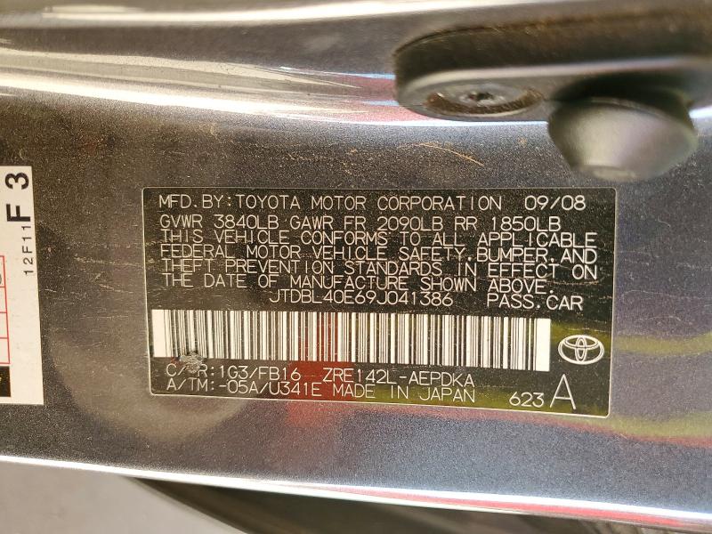 Продаж на аукціоні авто 2009 Toyota Corolla, vin: JTDBL40E69J041386, номер лоту: 69723666