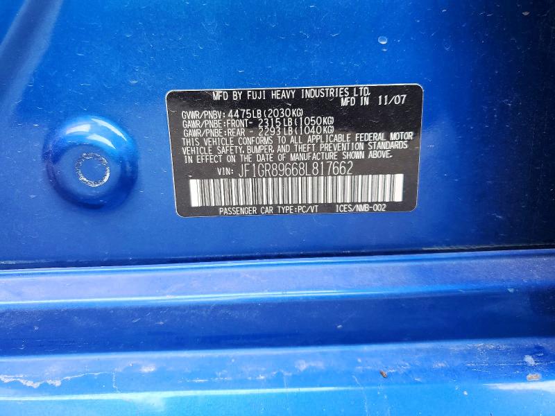 2008 Subaru Impreza მანქანა იყიდება აუქციონზე, vin: JF1GR89668L817662, აუქციონის ნომერი: 69251956