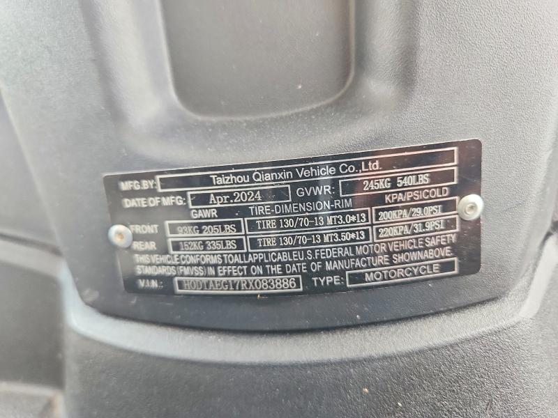 Продажа на аукционе авто 2024 Qian Moped, vin: H0DTAEG17RX083886, номер лота: 70138896