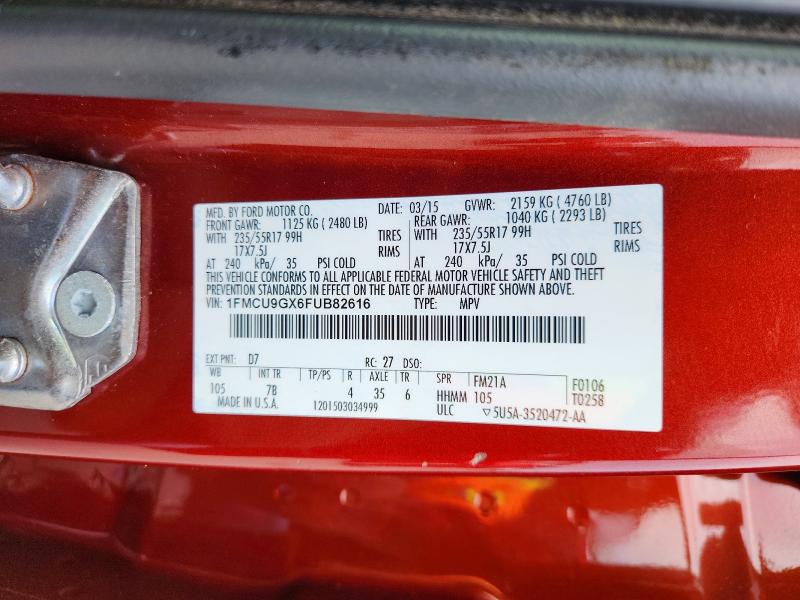 Продаж на аукціоні авто 2015 Ford Escape, vin: 1FMCU9GX6FUB82616, номер лоту: 66587786