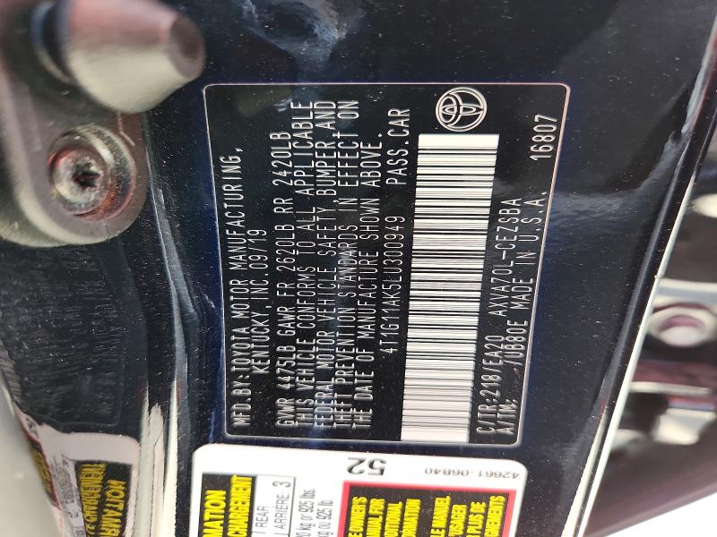 Продаж на аукціоні авто 2020 Toyota Camry, vin: 4T1G11AK5LU300949, номер лоту: 69437326