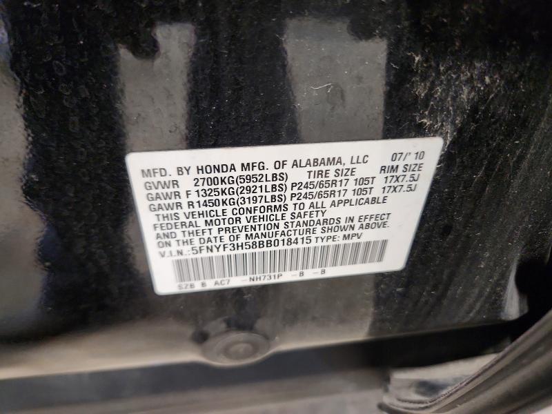 2011 Honda Pilot მანქანა იყიდება აუქციონზე, vin: 5FNYF3H58BB018415, აუქციონის ნომერი: 70304976