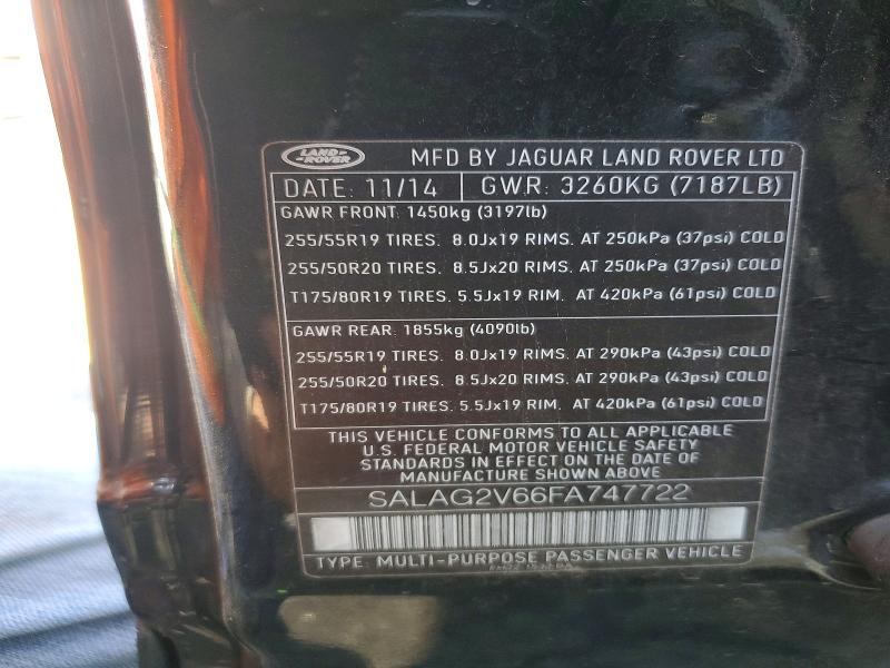 Aukcja sprzedaży 2015 Land Rover Lr4, vin: SALAG2V66FA747722, numer aukcji: 69961996