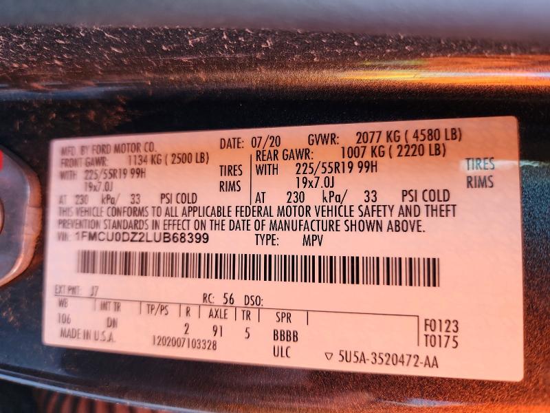 Aukcja sprzedaży 2020 Ford Escape, vin: 1FMCU0DZ2LUB68399, numer aukcji: 69812476