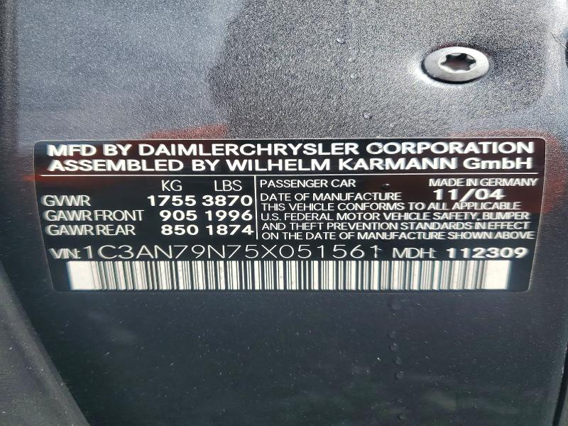 65229356 :رقم المزاد ، 1C3AN79N75X051561 vin ، 2005 Chrysler Crossfire مزاد بيع