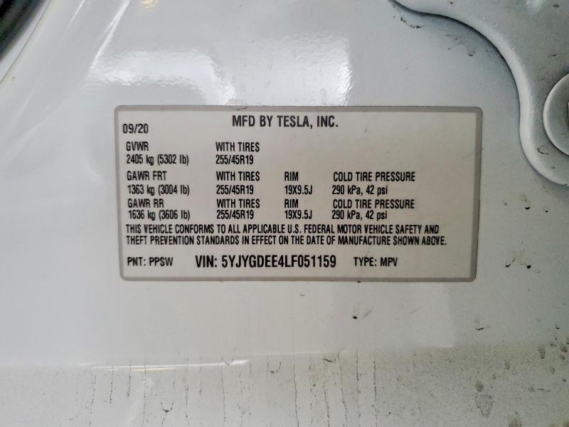 Продажа на аукционе авто 2020 Tesla Model Y, vin: 5YJYGDEE4LF051159, номер лота: 68856076