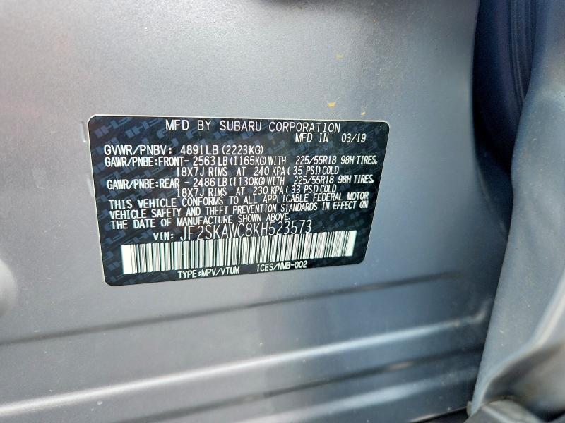 66665806 :رقم المزاد ، JF2SKAWC8KH523573 vin ، 2019 Subaru Forester مزاد بيع