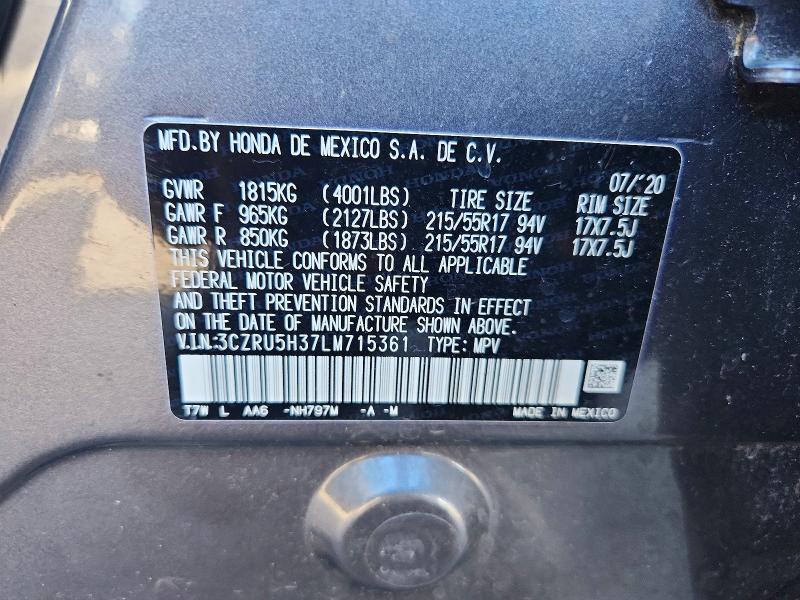 2020 Honda Hr-v მანქანა იყიდება აუქციონზე, vin: 3CZRU5H37LM715361, აუქციონის ნომერი: 67523236