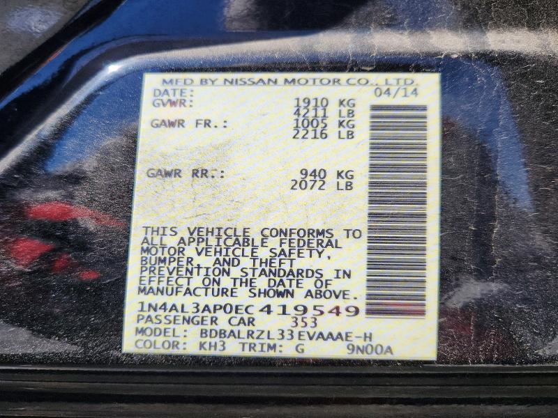 2014 Nissan Altima მანქანა იყიდება აუქციონზე, vin: 1N4AL3AP0EC419549, აუქციონის ნომერი: 70551126