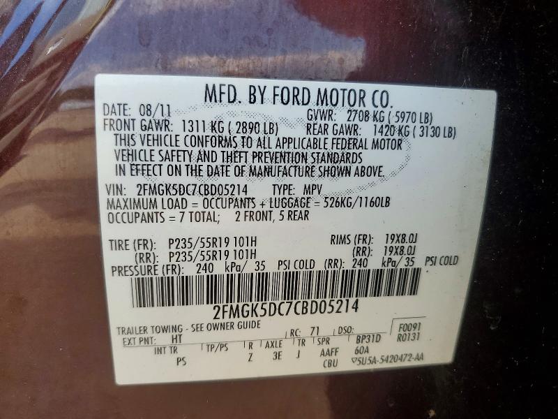 2012 Ford Flex მანქანა იყიდება აუქციონზე, vin: 2FMGK5DC7CBD05214, აუქციონის ნომერი: 67447356