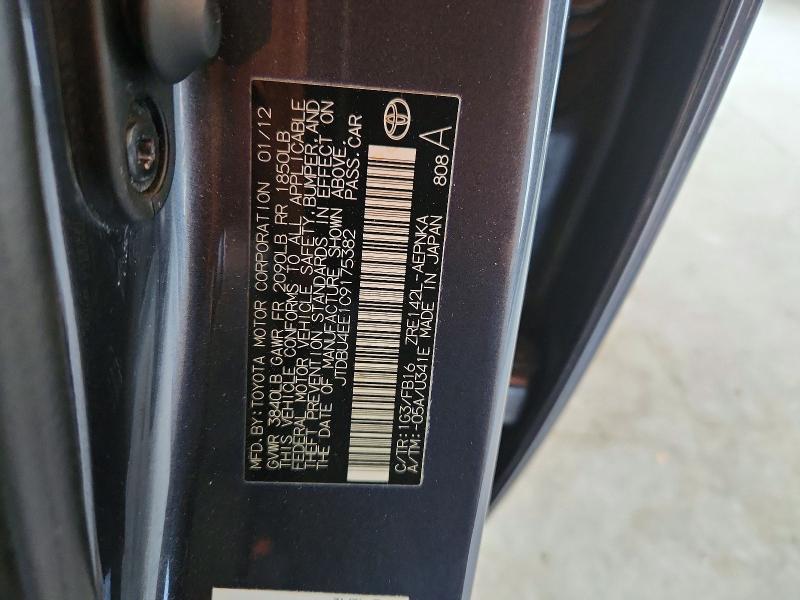 69725506 :رقم المزاد ، JTDBU4EE1C9175382 vin ، 2012 Toyota Corolla مزاد بيع