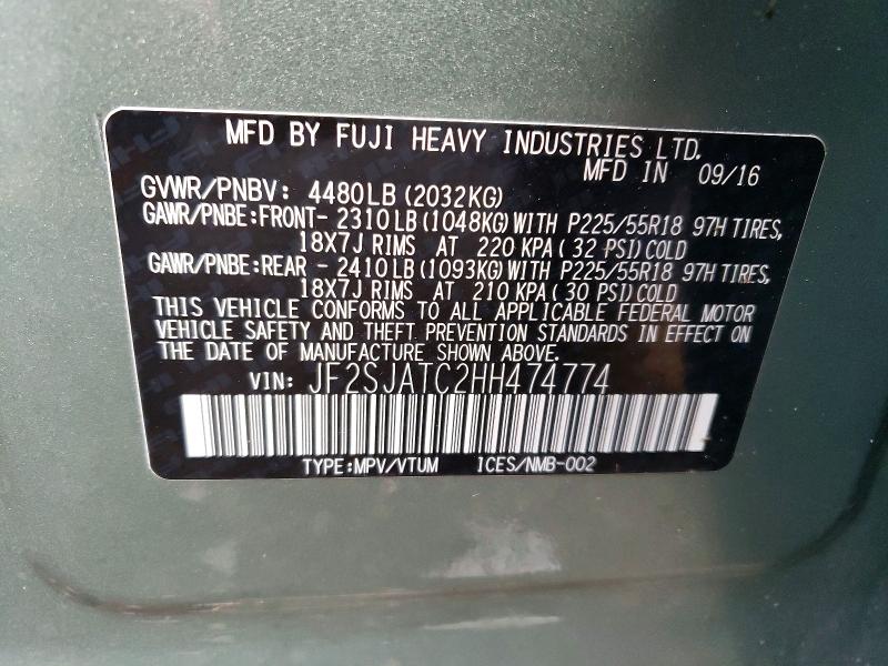 70044196 :رقم المزاد ، JF2SJATC2HH474774 vin ، 2017 Subaru Forester مزاد بيع