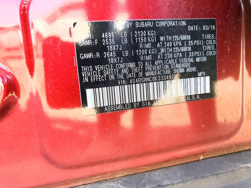 2019 Subaru Outback მანქანა იყიდება აუქციონზე, vin: 4S4BSANC8K3334978, აუქციონის ნომერი: 66468976