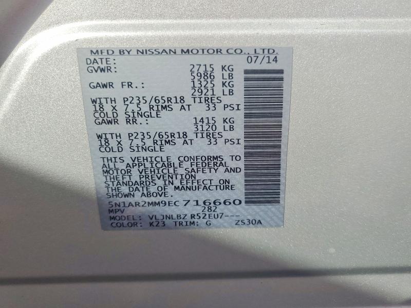 Aukcja sprzedaży 2014 Nissan Pathfinder, vin: 5N1AR2MM9EC716660, numer aukcji: 70490836