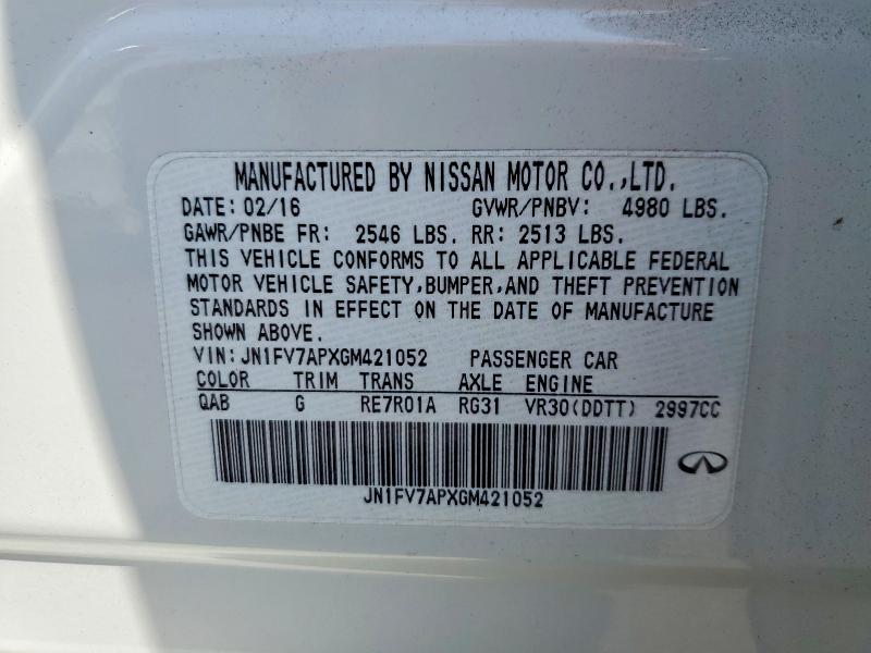 69431966 :رقم المزاد ، JN1FV7APXGM421052 vin ، 2016 Infiniti Q50 مزاد بيع