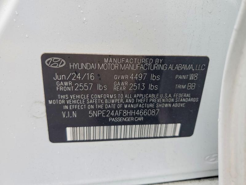 2017 Hyundai Sonata მანქანა იყიდება აუქციონზე, vin: 5NPE24AF8HH466087, აუქციონის ნომერი: 67440006