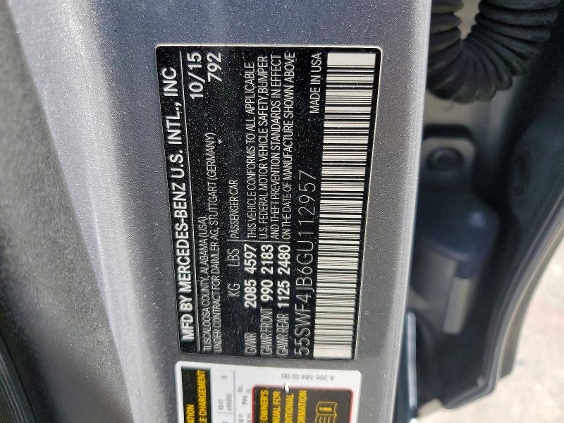69403396 :رقم المزاد ، 55SWF4JB6GU112957 vin ، 2016 Mercedes-benz C مزاد بيع