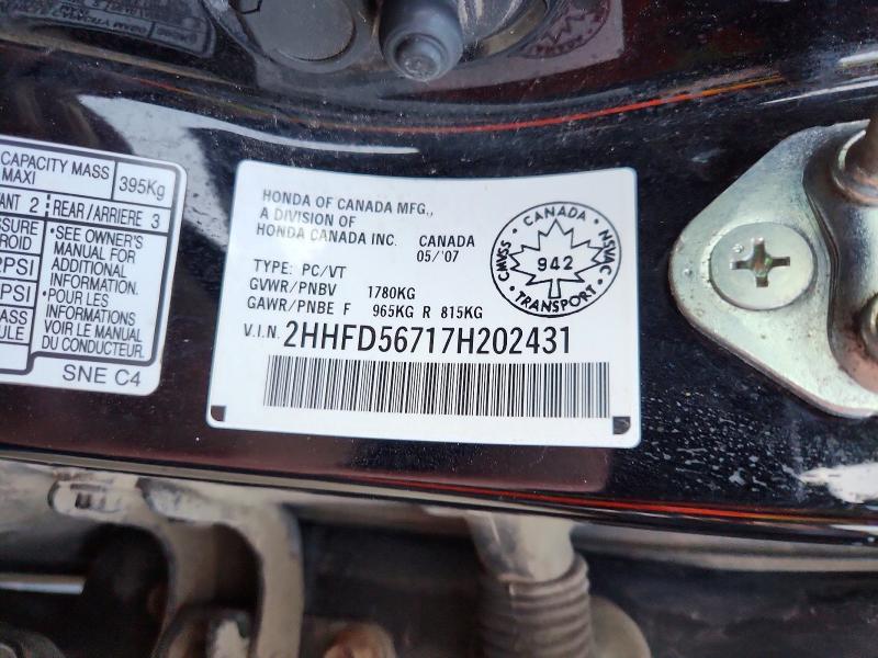68853626 :رقم المزاد ، 2HHFD56717H202431 vin ، 2007 Acura Csx مزاد بيع