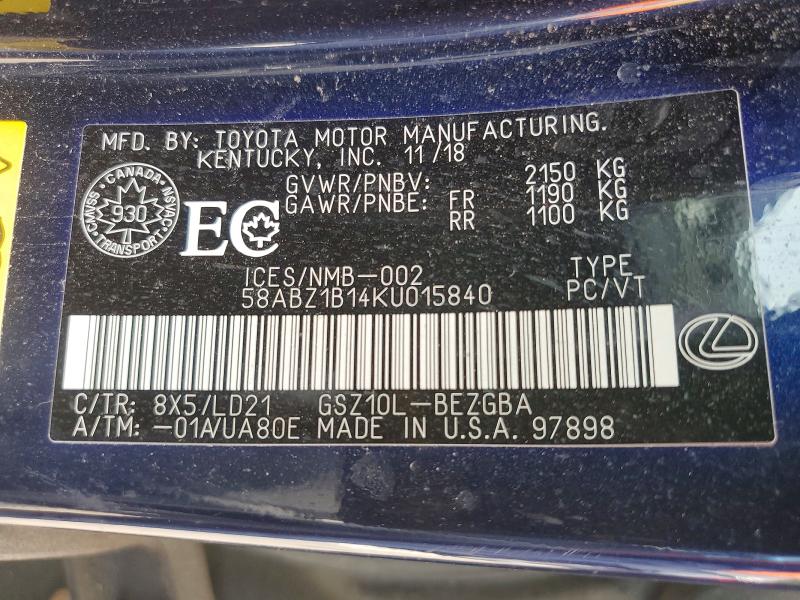 Продажа на аукционе авто 2019 Lexus Es, vin: 58ABZ1B14KU015840, номер лота: 67436806