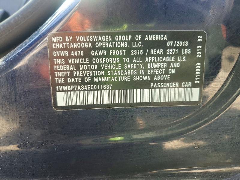 2014 Volkswagen Passat მანქანა იყიდება აუქციონზე, vin: 1VWBP7A34EC011687, აუქციონის ნომერი: 71388126