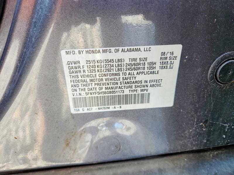 Aukcja sprzedaży 2016 Honda Pilot, vin: 5FNYF5H56GB051173, numer aukcji: 67695996