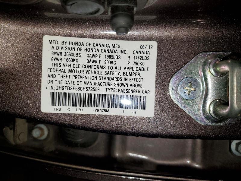 Aukcja sprzedaży 2012 Honda Civic, vin: 2HGFB2F58CH578559, numer aukcji: 70618966