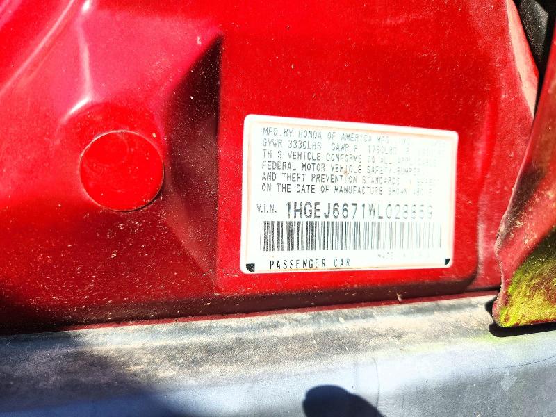 67074936 :رقم المزاد ، 1HGEJ6671WL028859 vin ، 1998 Honda Civic مزاد بيع