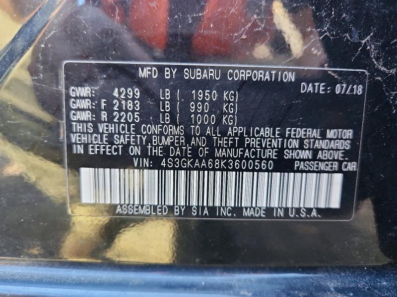 Auction sale of the 2019 Subaru Impreza, vin: 4S3GKAA68K3600560        , lot number: 68981006