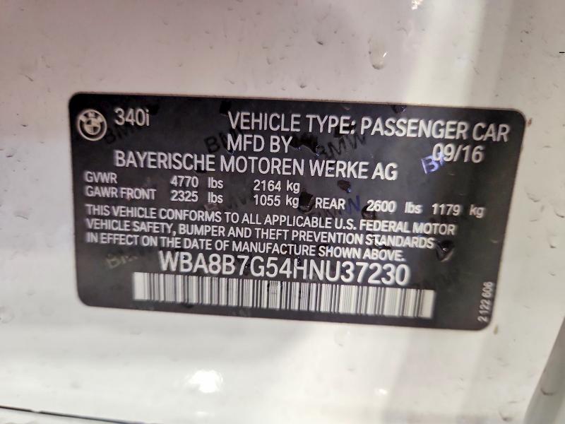 Aukcja sprzedaży 2017 Bmw 340, vin: WBA8B7G54HNU37230, numer aukcji: 68368776
