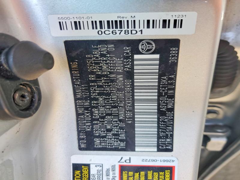 71284706 :رقم المزاد ، 4T1BF1FKXCU038480 vin ، 2012 Toyota Camry مزاد بيع