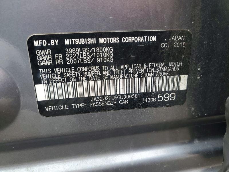 Aukcja sprzedaży 2016 Mitsubishi Lancer, vin: JA32U2FU5GU000581, numer aukcji: 70171056