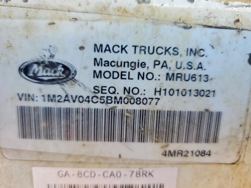 Aukcja sprzedaży 2011 Mack 600, vin: 1M2AV04C5BM008077, numer aukcji: 63233706