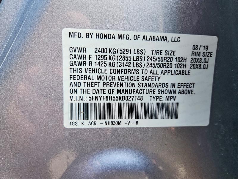 Продажа на аукционе авто 2019 Honda Passport, vin: 5FNYF8H55KB027148, номер лота: 69923276