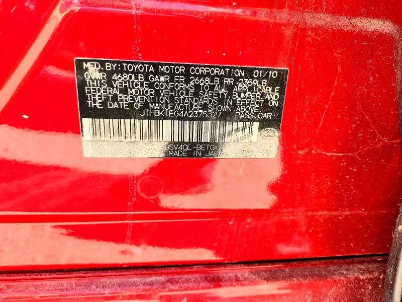 Aukcja sprzedaży 2010 Lexus Es, vin: JTHBK1EG4A2375327        , numer aukcji: 67671316