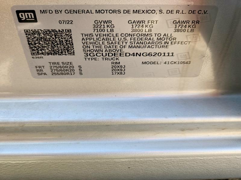 Продажа на аукционе авто 2022 Chevrolet Silverado, vin: 3GCUDEED4NG620111, номер лота: 67410686