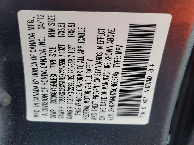 67933806 :رقم المزاد ، 2HKRM4H75CH606745 vin ، 2012 Honda Cr-v مزاد بيع